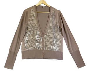 J Crew Cardigan Women's Large Blush Pink Merino Silk Sequins Quiet Luxury Preppy - Picture 1 of 10