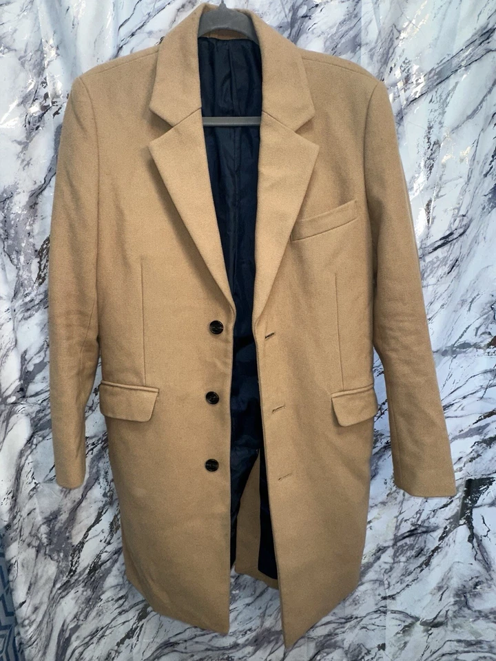ASOS Light Academia camel color wool 3/4 Length peacoat  - Image 1 of 4