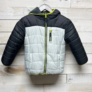 Eddie Bauer Jacket Boys XS 5/6 Black Gray Reversible Hooded Pockets Full Zip - Picture 1 of 13