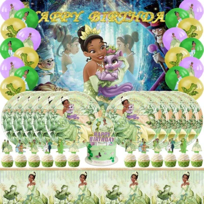 Tiana Princesa Cumpleaños Decoración Fiesta Suministros Platos Globo Pastel Topper Banner Foto 1 de 4