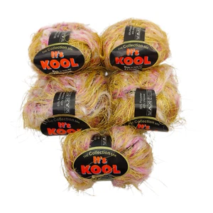 Kertzer It's Kool Eyelash Yarn Lot - 50g / 40m Gold Pink #7014 Polyester Viscose - Picture 1 of 4