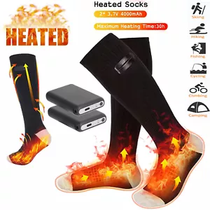 Electric Heated Socks Rechargeable Battery Winter Men Warm Skiing Hunting Socks - Picture 1 of 17