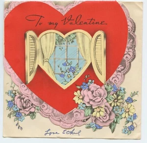 Vtg TO MY VALENTINE Heart and Window Fold-Out Valentine's Day Card - Picture 1 of 6