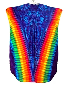Tie Dye Caftan Vestido Lapislázuli Azul y Arco Iris Blotter Caftán Isla Playa Cubierta - Imagen 1 de 2