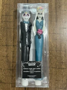 Pier 1 Halloween Skeleton Wedding Couple Bride Blue Dress Groom Taper Candles - Picture 1 of 5