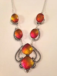 ❤️BI-COLOUR TOURMALINE GEMSTONE NECKLACE ~PINK/ORANGE & YELLOW ~ SILVER w/ BOX❤️ - Picture 1 of 6