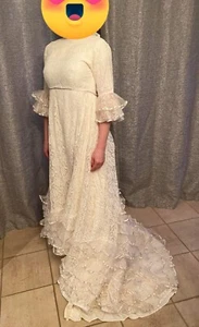Vintage Wedding Dress Floral Lace Ruffle Bell Sleeve XXS - Picture 1 of 17