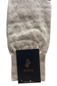 Punto Italian Mens Dress Socks 10-13 Egyptian Cotton Khaki Polka Dot Made Italy - Picture 1 of 12
