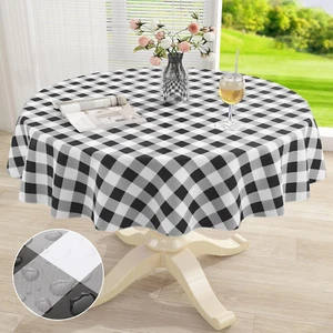 Round Waterproof Vinyl Table Cloth, Buffalo Flannel Backed Tablecloth, Wipeable - Picture 1 of 12