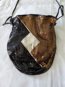 Whiting and Davis Gold Silver Bronze Mesh Drawstring Bag Evening Clubbing EUC - Picture 1 of 14