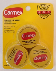 Carmex 3 Pack Classic Medicated Lip Balm 3 Jars Protectant for dry chapped lips - Picture 1 of 2