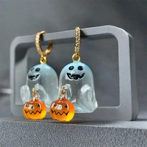Orecchini Zucca Fantasma Halloween Moda Donna Ragazza Punk Cristallo Pendente Gioielli - Foto 1 di 23