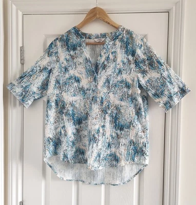 Women's Crinkle Stretch Blue Pattern Shirt, Polyester/Elastane by Classic UK 14 - Image 1 of 4