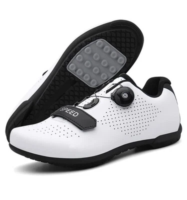 ZAPATOS CICLISMO VELOCIDAD UNISEX BICICLETA DE CARRETERA Talla 9.5 Blanco/Negro INTERIOR/EXTERIOR NUEVO Foto 1 de 4
