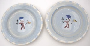 Hartstone USA Snowman Plates Set of 2 7.75" Hand Painted Stoneware Winter Scene - Picture 1 of 13