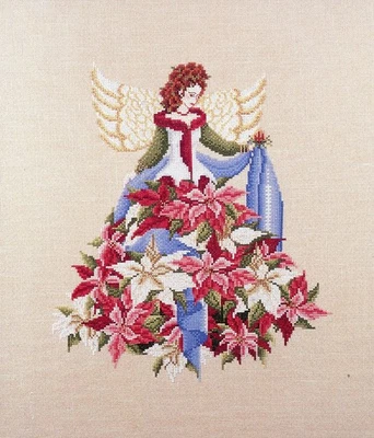 Poinsettia Cross Stitch Pattern Black Swan Designs Karen Weaver Christmas Angel - Image 1 of 3