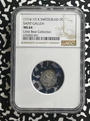 (1714-17)-K Switzerland St. Gallen 1 Kreuzer NGC MS64 Lot#WG12 Little Bear Coll. - Image 1 of 3