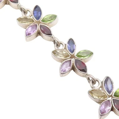 Pulsera vintage de plata de ley 925 cadena de eslabones florales de múltiples piedras preciosas BT11512 Foto 1 de 4