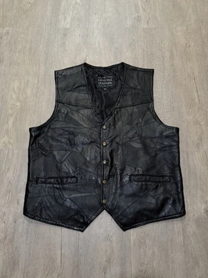 Colete de Moto Navarra Couro Design de Pedra Italiana Masculino 3XL Preto Couro Genuíno Antigo - Imagem 1 de 4