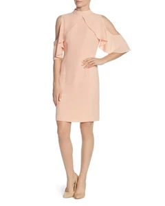 NWT CATHERINE MALANDRINO Peach Ruffle Flounce Feminine Cocktail Dress SIZE 12 - Picture 1 of 16