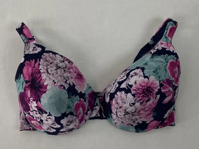 Cacique 40DDD Navy Blue Floral Pattern Lightly Lined Underwire Bra - Image 1 of 4