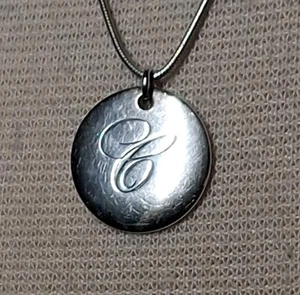 Tiffany And Co. Script Letter C Sterling 925 Disc Charm With 925 Italy Chain - Picture 1 of 7
