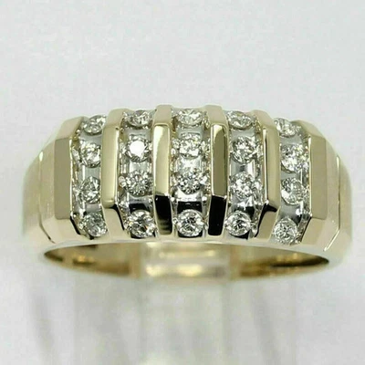 Alianza de boda para hombre enchapada en oro amarillo de 14 quilates diamantes de corte redondo de 2 quilates Foto 1 de 4