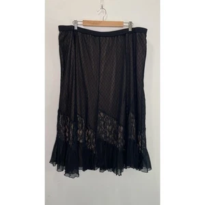 Avenue 26/28 Tiered Lace Whimsigoth Midi Skirt Black Nude Fairy Dark Academia - Picture 1 of 12