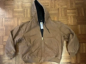 Vintage Carhartt J130 BRN Quilt Lined Brown Zip Work Jacket Hooded Size 2XL Coat - Bild 1 von 14