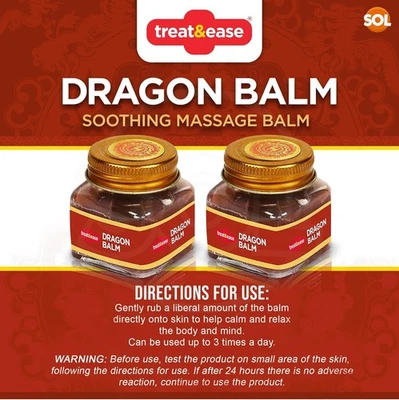 DRAGON (TREAT&EASE) BALM Dragon Balm Twin Pack, 18g Each Pot Muscular Aches &Pain Relief Soothing Sprains