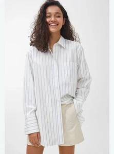 Aritzia Wilfred Free Women’s S Oversized Shirt Relaxed Troy Blue White Striped - Picture 1 of 9