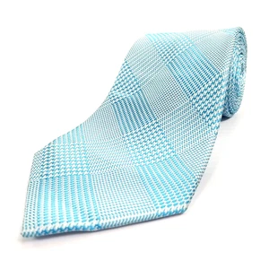 Countess Mara Luxury Tie Blue White Plaid Woven Silk Necktie 58" x 3.75" - Picture 1 of 9