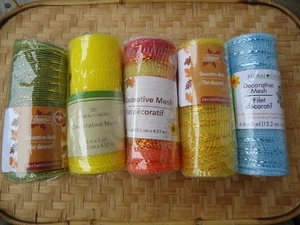 Decorative Mesh Lot 5 Fall Colors Red Orange Yellow Blue Green Gold Shimmer - Picture 1 of 4