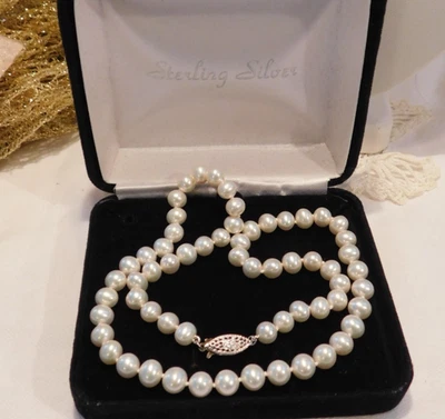 White Pearl Beaded Necklace 18 inch Sterling Silver 6MM - Image 1 of 4