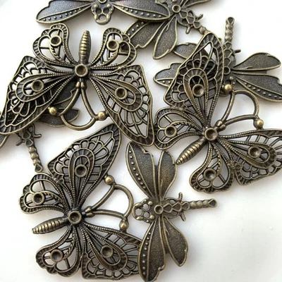 Bronze Tone Butterfly & Dragonfly Charms, Steampunk Insect Charms - Image 1 of 3