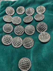 17 Antique Black Glass Button Silvertone Foil Beaded 1” Wide - Picture 1 of 11