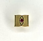 DD Signed Tie Tack Vintage A Apple Ruby Color Red Stone Pin Initials Gold Tone