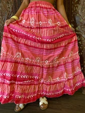 Boho Hippy Gypsy Pink Printed Long Skirt Flared Summer Cotton Maxi Skirts S/M