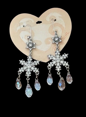 Pendientes Brighton Arctica - Copos de Nieve - Cristales Transparentes - Color Plata - Alambre Francés Foto 1 de 2