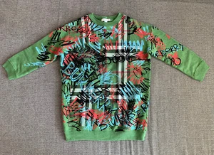 Burberry Kids Unisex Graffiti Printed Crewneck Long Sweater Lime Green Sz 8 NWT - Picture 1 of 10