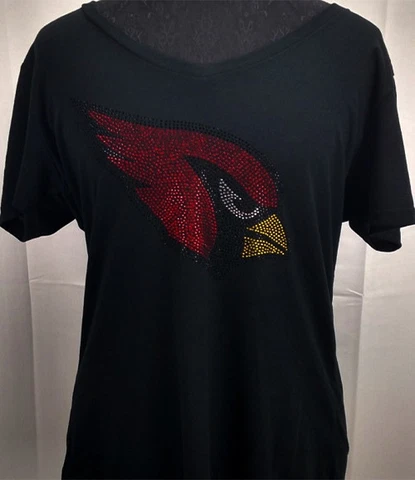 Women's Arizona  Cardinals  Rhinestone Football V-neck T-Shirt Tee Bling Lady Cover