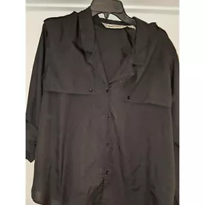 Vintage DVF diane von Furstenberg shirt sz 14 black long sleeve button down - Picture 1 of 8