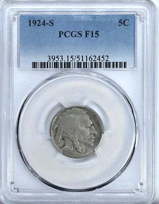 1924 S BUFFALO NICKEL F15 Graded PCGS FINE Nice Original Legible Coin 3953 - Image 1 of 2