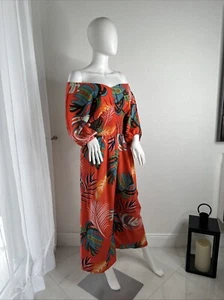 V NECK Floral Jumpsuit High Waist Wide Leg Pant For Woman Leisure Fashion Sz/M - Picture 1 of 19