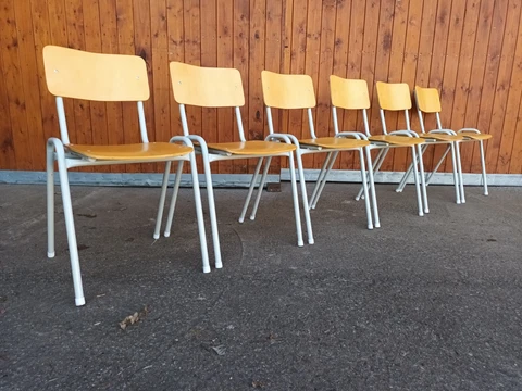 6x Steel Stacking Dining Room Chair Wood Industrial Design Vintage Cover