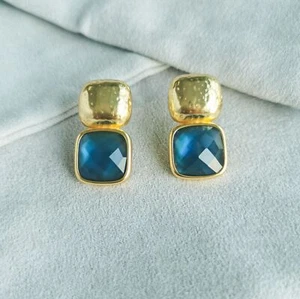 Julie Vos Catalin Gold Chalcedony Blue Earrings Without dust bag / card - Picture 1 of 3