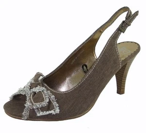 Womens Fabulous Heeled Evening day Shoe Sandal Peep Toe Brown Ladies Slingback - Picture 1 of 1