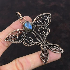 Regalo per Lei Ciondolo Farfalla Avvolto in Rame Labradorite Gioielli 3,35" - Foto 1 di 7