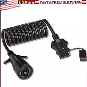 7Way Round to 5Way Flat Coiled Trailer Plug Adapter 7.87ft Coiled Wiring Harness - Foto 1 di 6