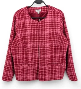 On 34th Women's Plus Size Tweed Collarless Blazer Jacket Pink 18W $79.50 - Picture 1 of 3